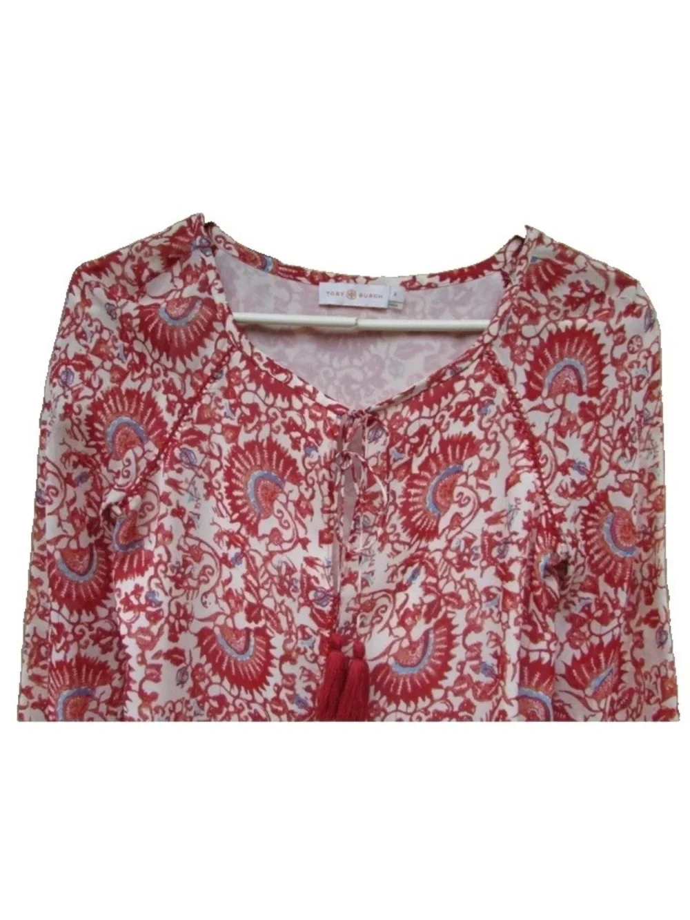 Tory Burch SZ S Long Sleeve Silk Pullover Top Paisley Boho Cottagecore Peasant